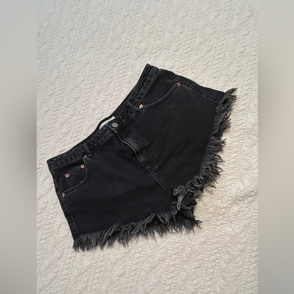 Topshop Black Denim Frayed Shorts